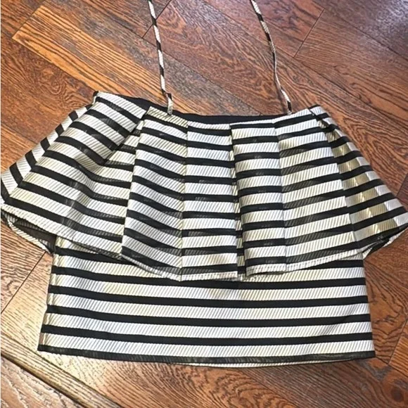 Baum und Pferdgarten Striped Black and White Women's ruffled crop top - Picture 3 of 6